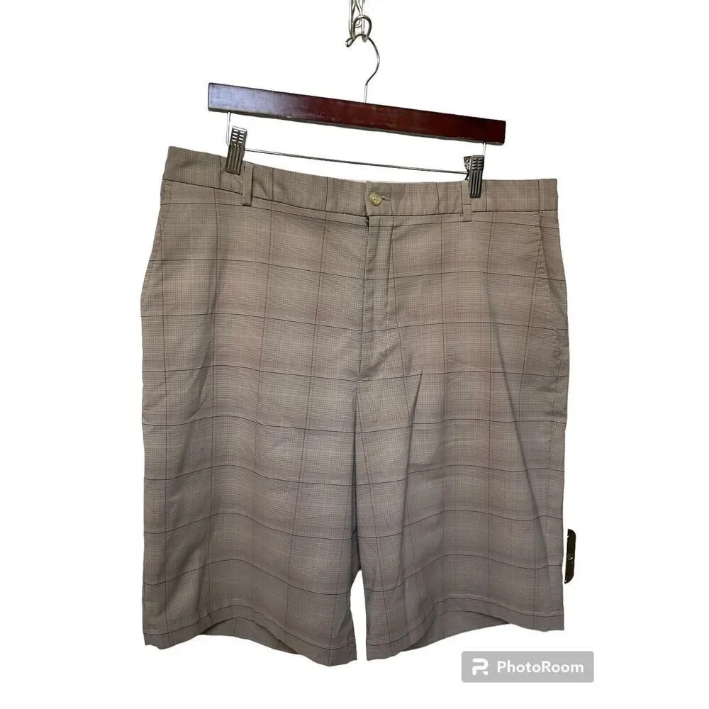 Slazenger Golf Shorts men’s size 38‎ Plaid Tan Athletic Poly Spandex Flat Front